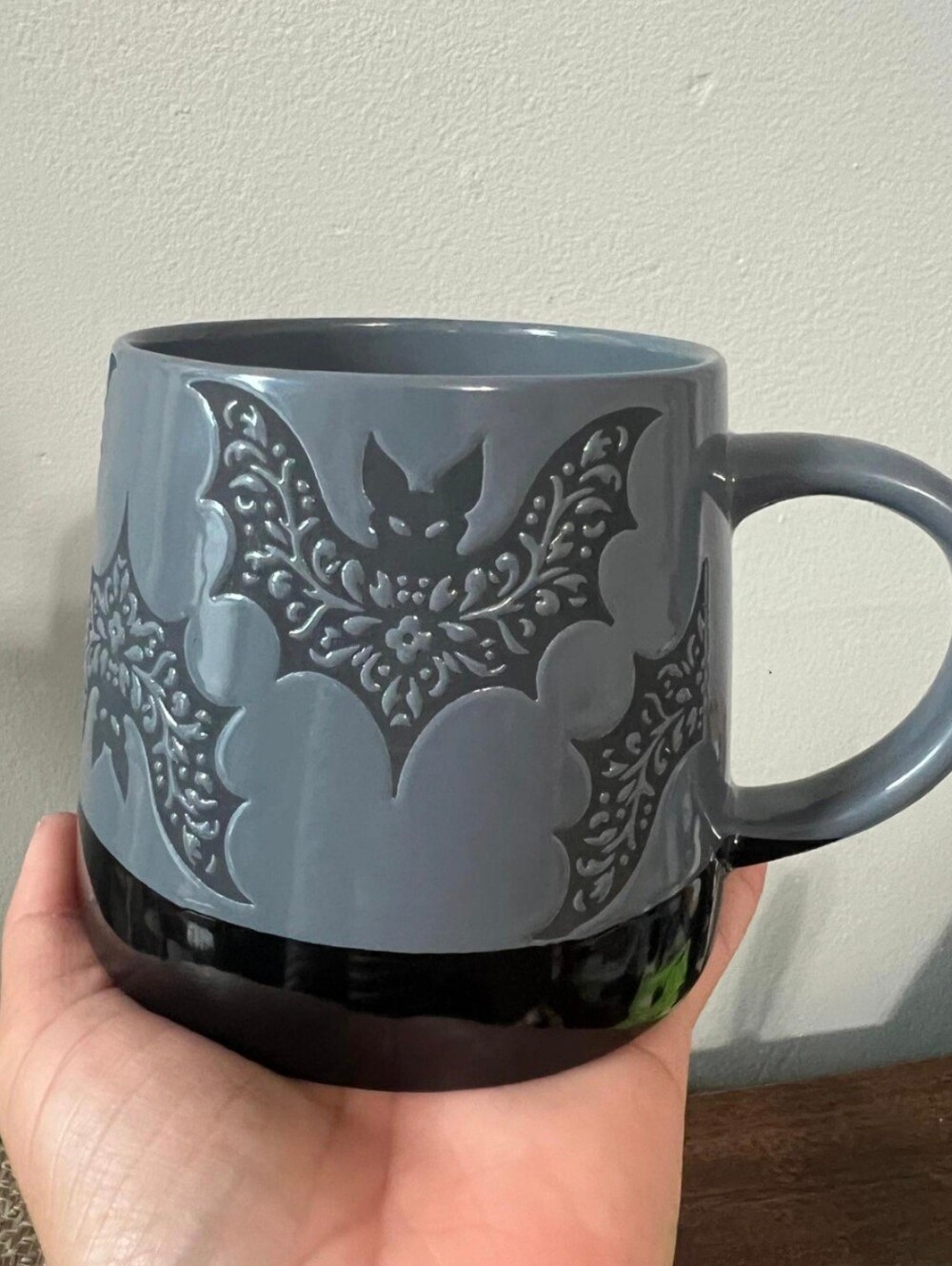 Gothic Ceramic Mug with Embossed Bats - Midnight Spell.